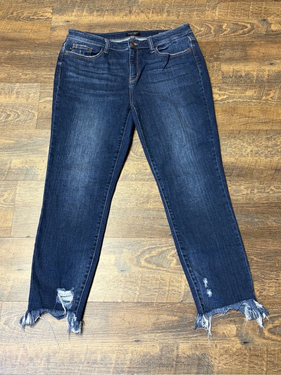 Judy Blue Denim - Judy Blue Slim Fit Mid Rise Jeans Womens 15/32 Stretch Denim Raw Hem Dark Wash